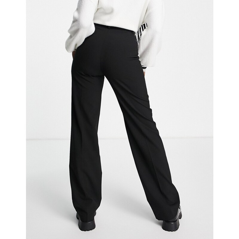 Pull&Bear - Pantaloni sartoriali dritti a vita alta neri con cuciture sul davanti-Nero