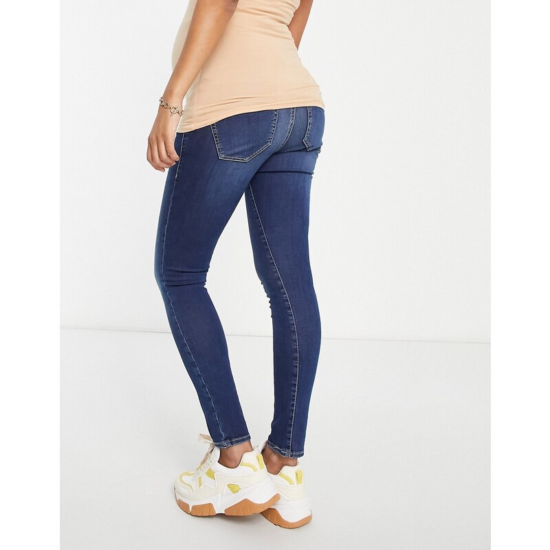 Topshop Maternity - Leigh - Jeans indaco con fascia sopra il pancione-Blu