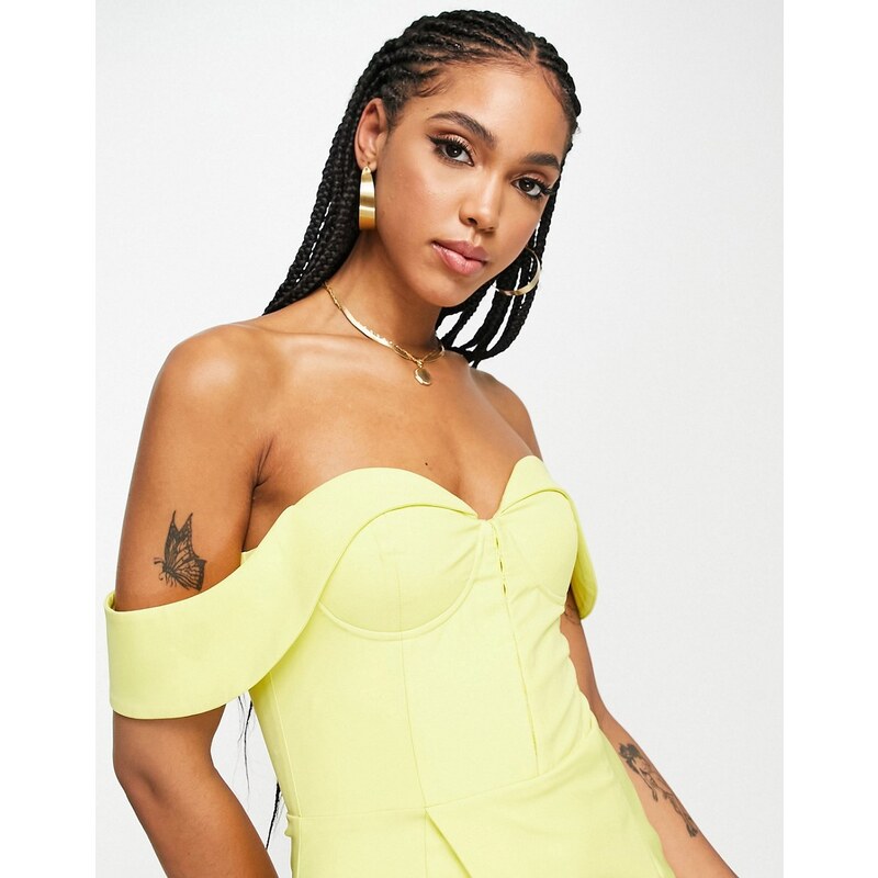 Lavish Alice - Vestito midi color limone con corsetto avvolgente-Giallo