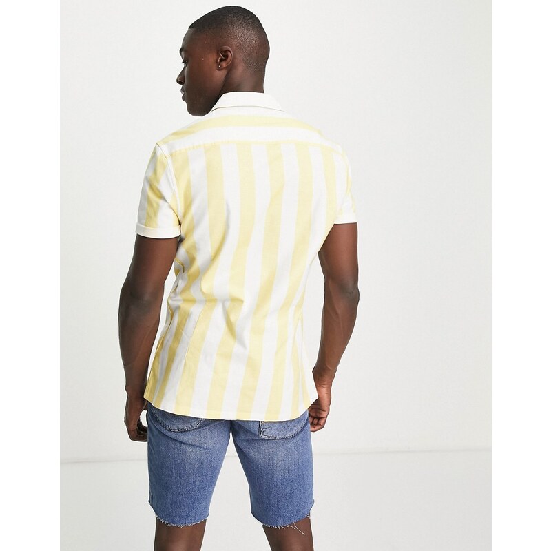ASOS DESIGN - Camicia Oxford slim elasticizzata gialla a righe con rever-Giallo