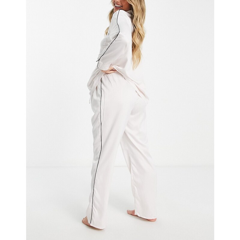 Loungeable Maternity - Mix and Match - Pantaloni del pigiama in raso color crema con profili neri-Bianco