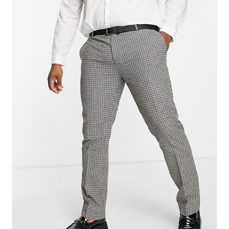Twisted Tailor Plus - Pudwill - Pantaloni da abito slim a quadri beige e blu navy-Multicolore