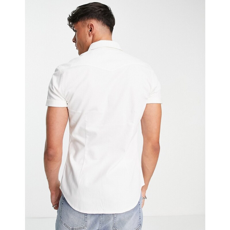 ASOS DESIGN - Camicia di jeans stile western skinny bianca-Bianco