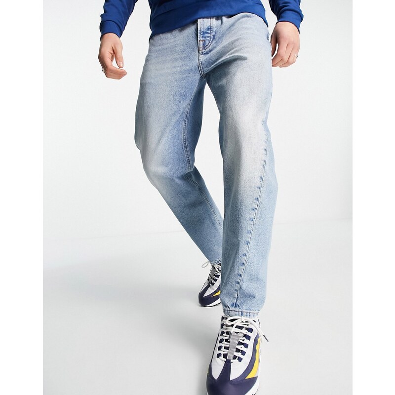 Topman - Jeans affusolati con fondo curvo lavaggio azzurro-Blu