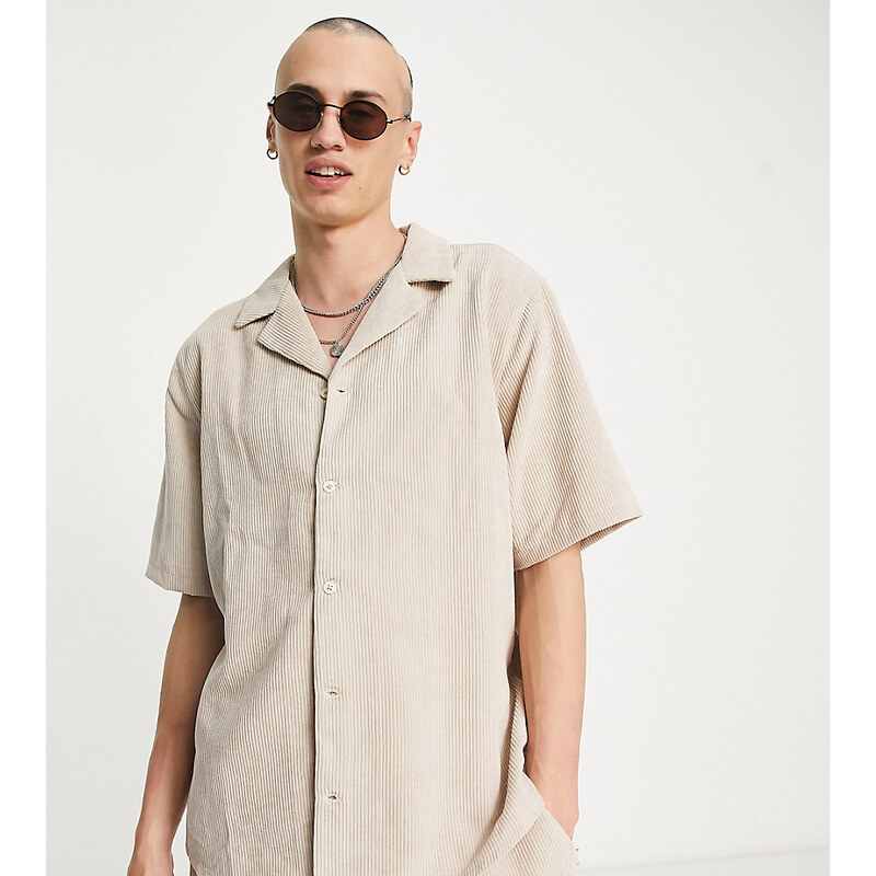 Reclaimed Vintage Inspired - Camicia a maniche corte color pietra a coste in coordinato-Neutro