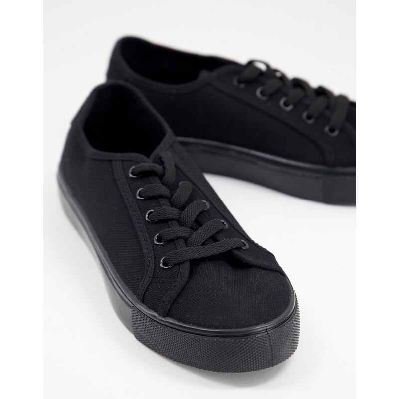ASOS DESIGN Wide Fit - Dizzy - Sneakers stringate nere a pianta larga-Nero