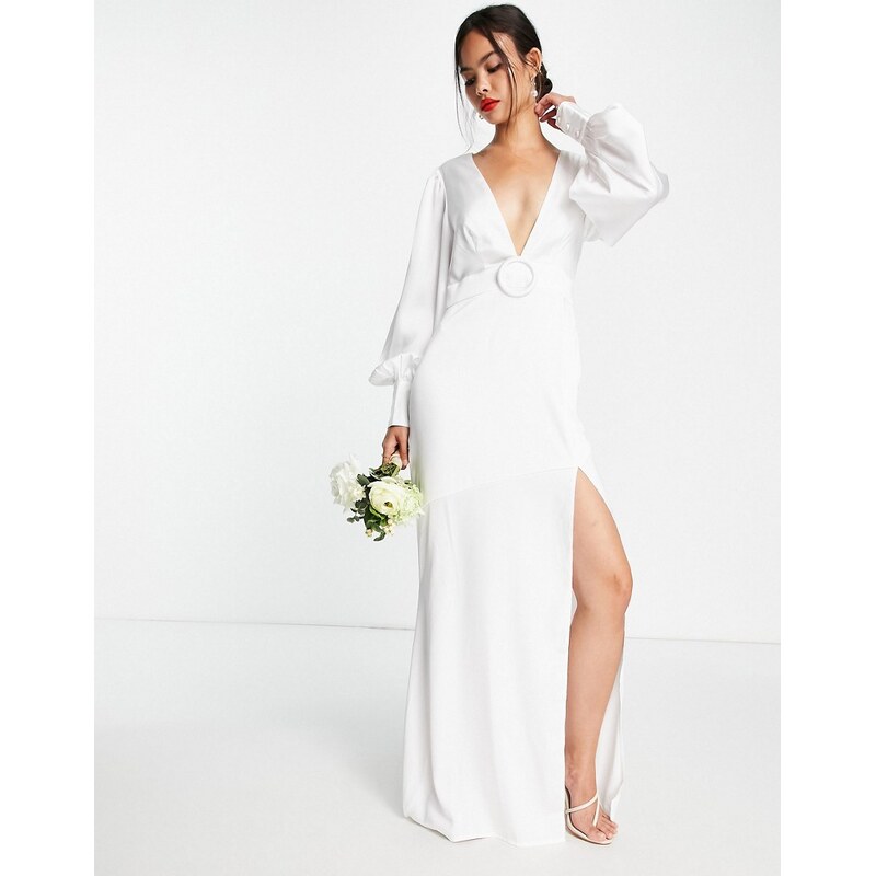 Pretty Lavish Vestito lungo da sposa in raso avorio con cintura