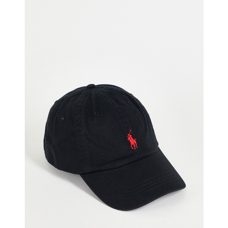 Polo Ralph Lauren - Cappellino nero con logo a giocatore rosso