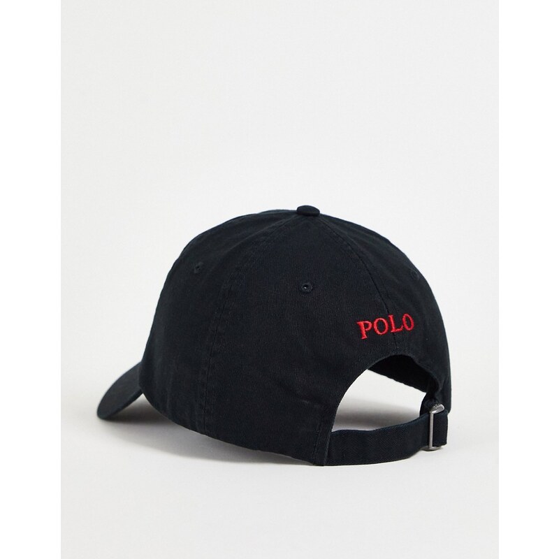Polo Ralph Lauren - Cappellino nero con logo a giocatore rosso