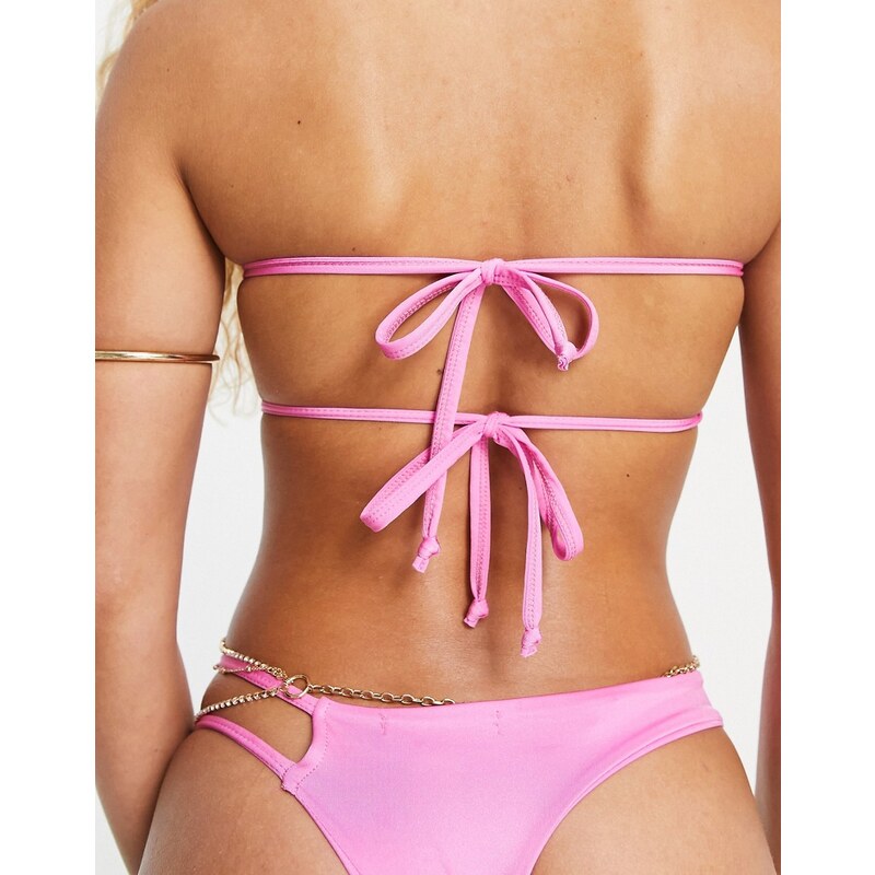 Missyempire - Top bikini a fascia rosa testurizzato in coordinato