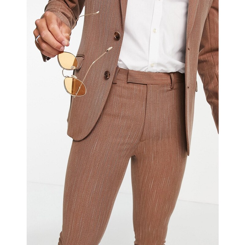 ASOS DESIGN - Pantaloni da abito super skinny, colore marrone gessato
