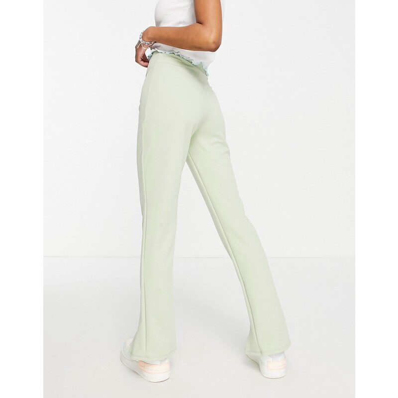 Flounce London Petite - Pantaloni sartoriali elasticizzati a vita alta con spacco sul davanti verde salvia