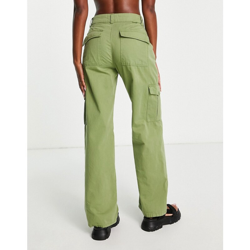 Pull&Bear - Pantaloni dritti cargo color kaki-Verde