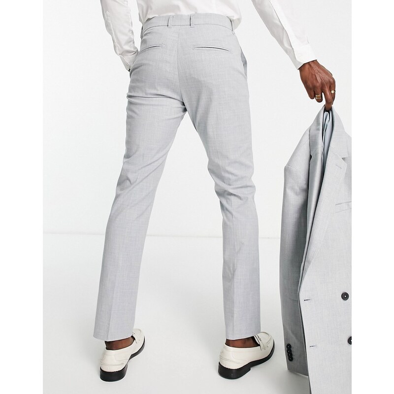 New Look - Pantaloni da abito skinny grigio chiaro a quadri-Blu