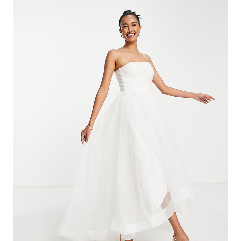 Lace & Beads - Vestito lungo da sposa color avorio con bustino asimmetrico-Bianco