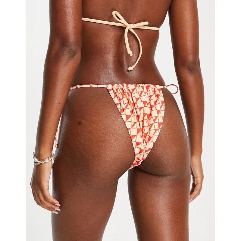 Vero Moda - Mix & Match - Slip bikini con laccetti e stampa fantasia, colore rosso e giallo