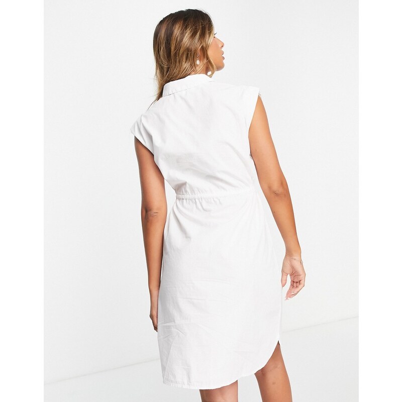 Selected Femme - Vestito midi senza maniche allacciato in vita in cotone bianco - WHITE