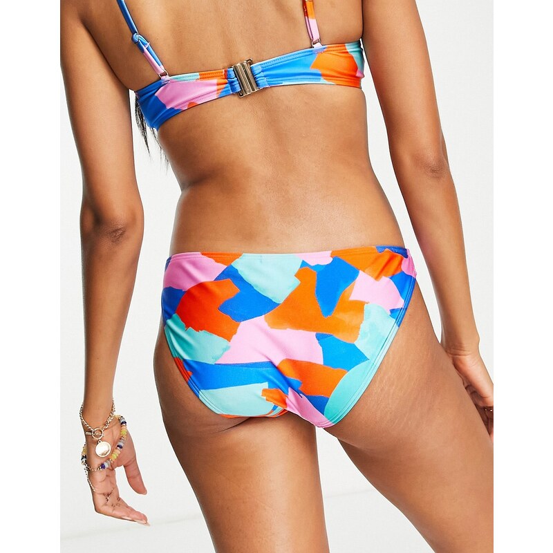 New Look - Slip bikini con laccetti laterali con stampa rétro multicolore