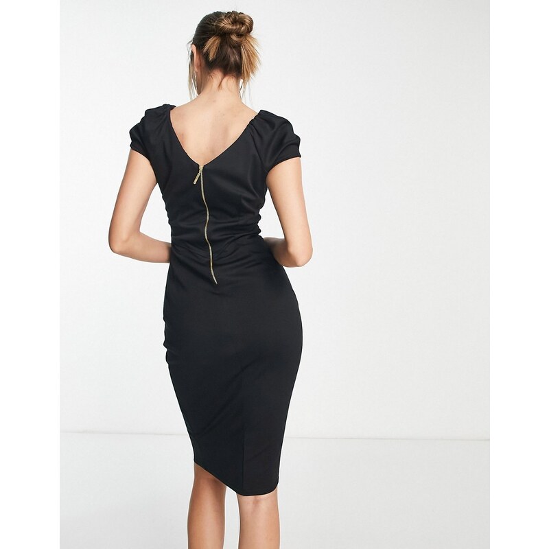 Closet London Tall - Vestito longuette con spalle a sbuffo e dettagli stile corsetto nero