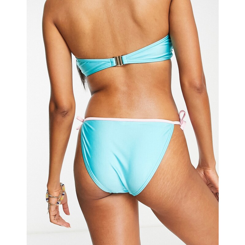New Look - Slip bikini con laccetti laterali turchese-Blu