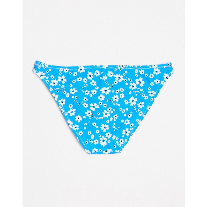 New Look - Slip bikini a vita bassa blu a fiorellini