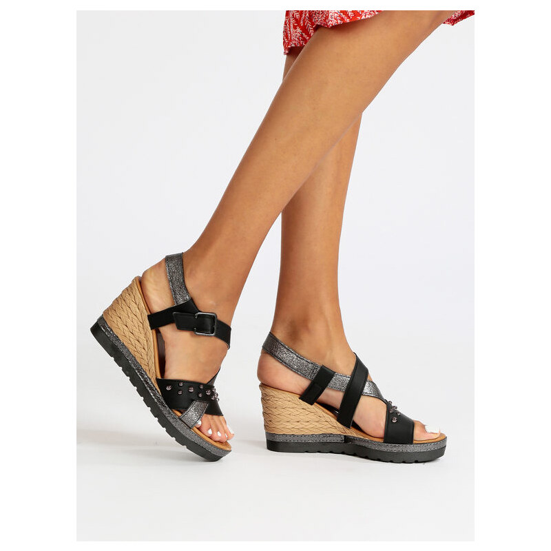 Sandali con zeppa e brillantini - EL28 colore platino | Shop