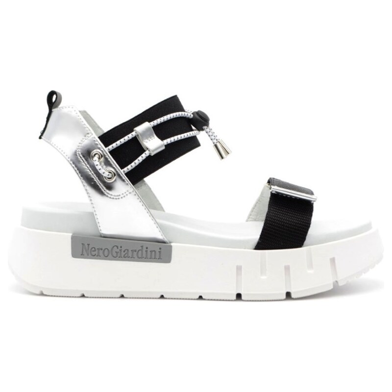 Nero Giardini P908372D - Sandali Donna In Pelle E Tela, Tacco 4 Cm, Made In Italy