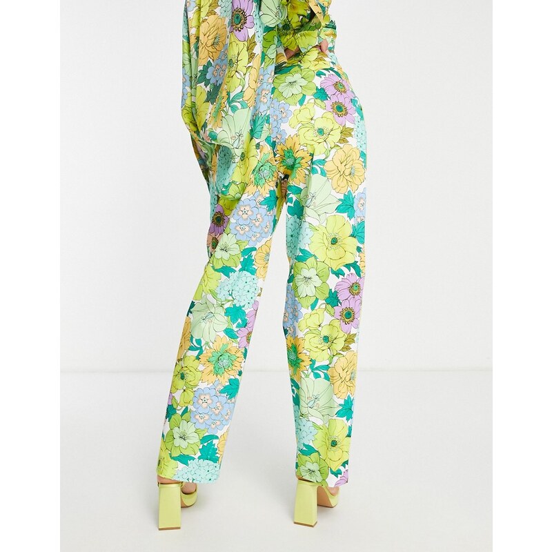ASOS EDITION - Pantaloni affusolati in cotone con stampa a fiori stile rétro-Multicolore