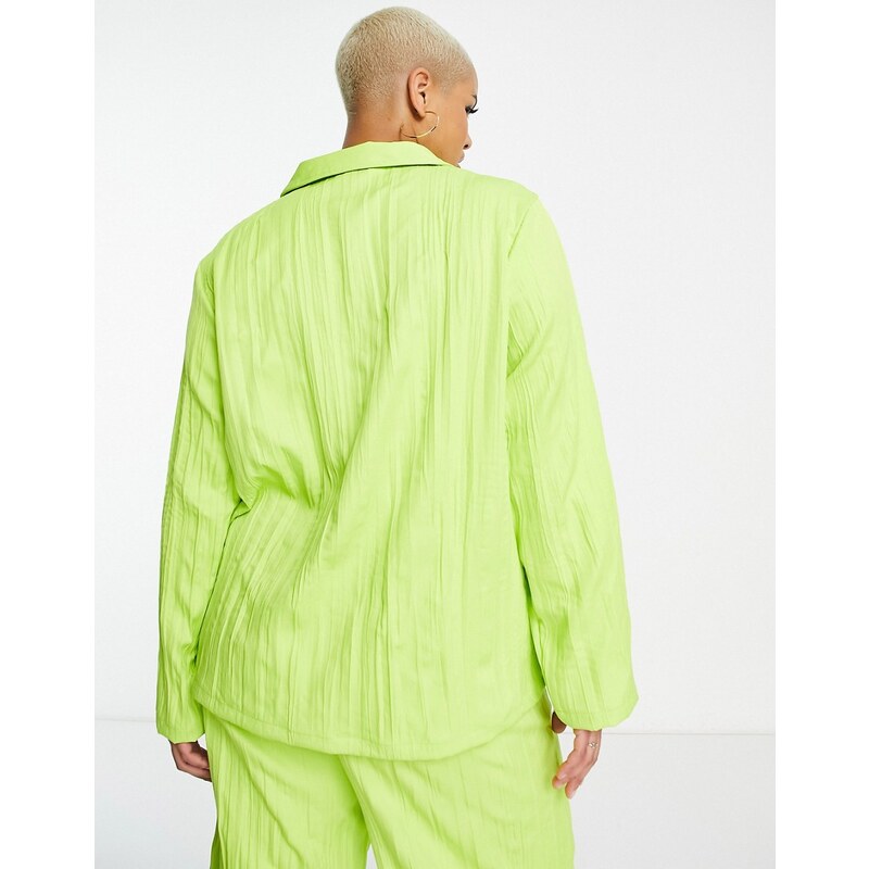 Extro & Vert Plus - Camicia oversize plissé verde lime in coordinato