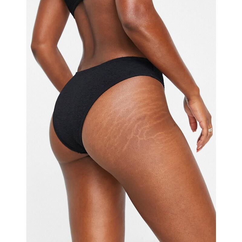Topshop - Slip bikini neri in tessuto stropicciato-Nero