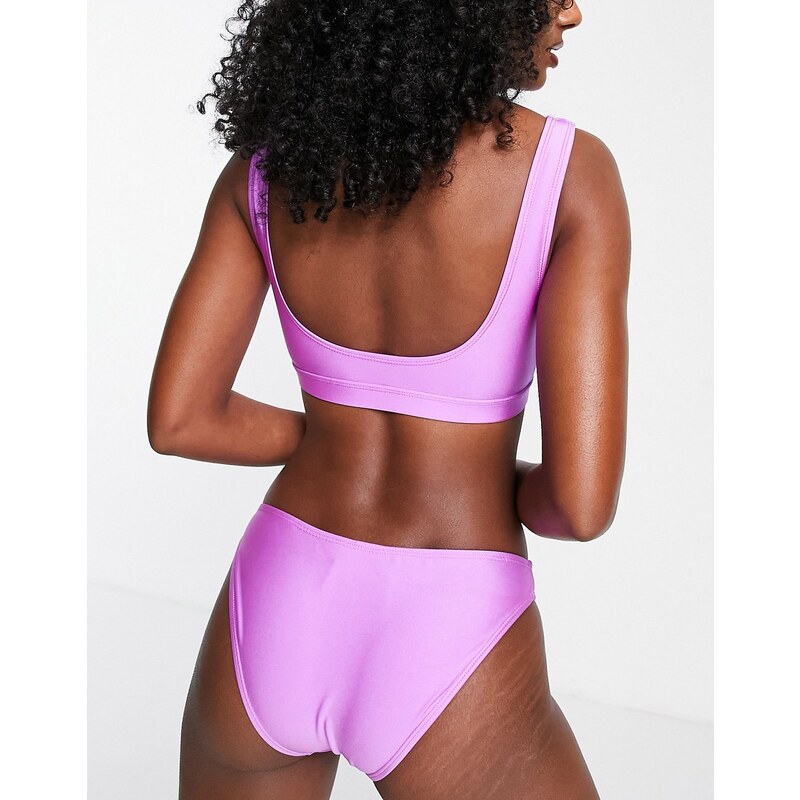 Topshop - Crop top bikini viola lucido con scollo squadrato