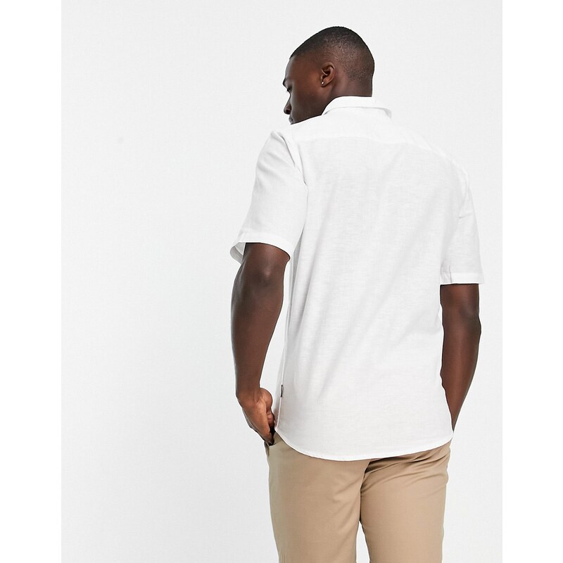 Only & Sons - Camicia in misto lino bianco a maniche corte