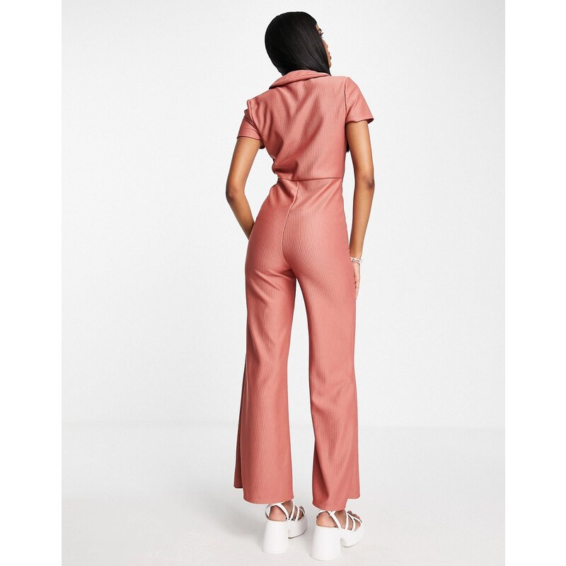 ASOS DESIGN - Tuta jumpsuit stile anni '70 color rosa crepuscolare con colletto e zip sul davanti