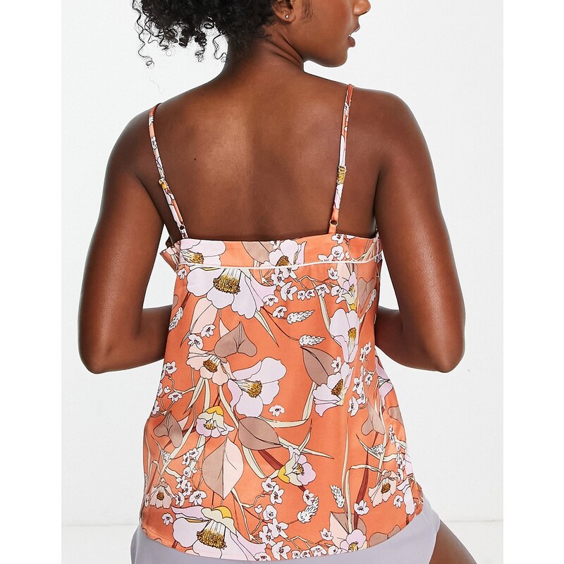 River Island - Canottiera del pigiama in raso arancione a fiori