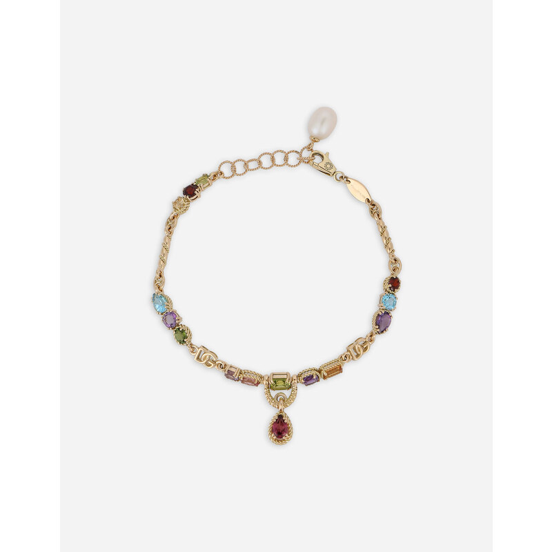Bracciale Donna Dye Pearls Colors - Acciaio Placcato Oro 18Kt Con Pietre Colorate - Regolabile 16+3 Cm