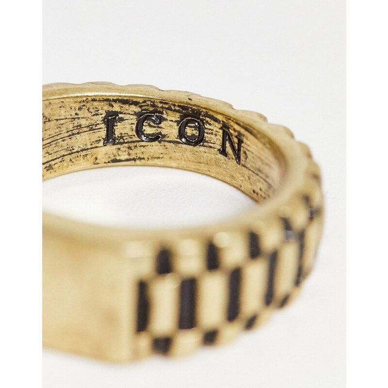 Icon Brand - Anello con sigillo oro con design scolpito