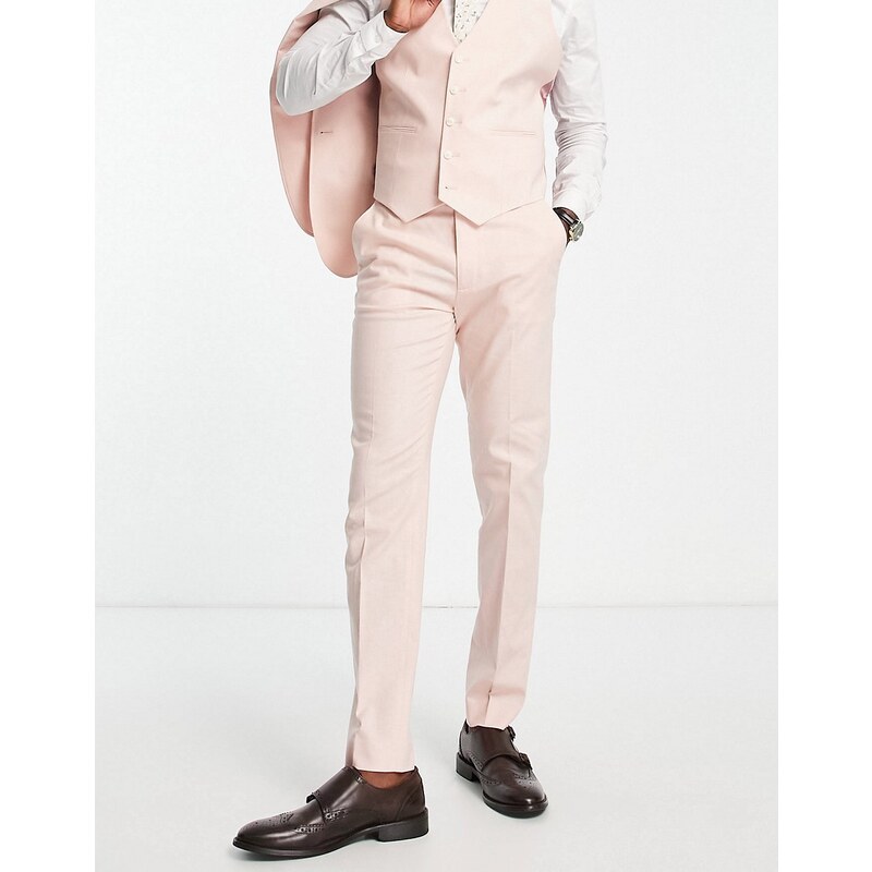 ASOS DESIGN - Pantaloni da abito slim in misto lino rosa