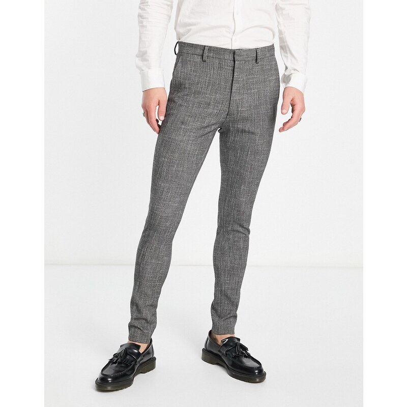 ASOS DESIGN - Pantaloni da abito super skinny da matrimonio in cotone grigio scuro a tratteggio incrociato