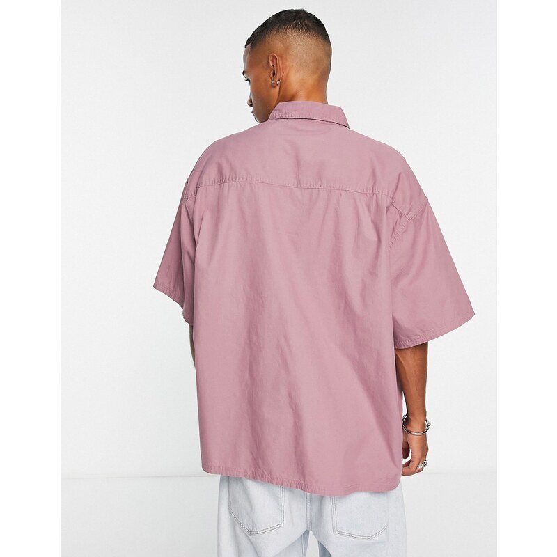 ASOS DESIGN - Camicia squadrata oversize in popeline color uva slavato-Viola