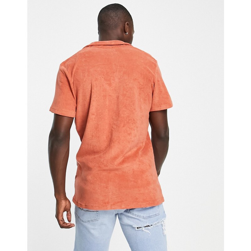New Look - Camicia a maniche corte in spugna arancione bruciato con colletto a rever