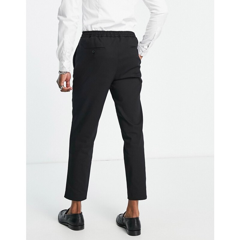 Selected Homme - Pantaloni eleganti alla caviglia affusolati neri con vita elasticizzata-Nero