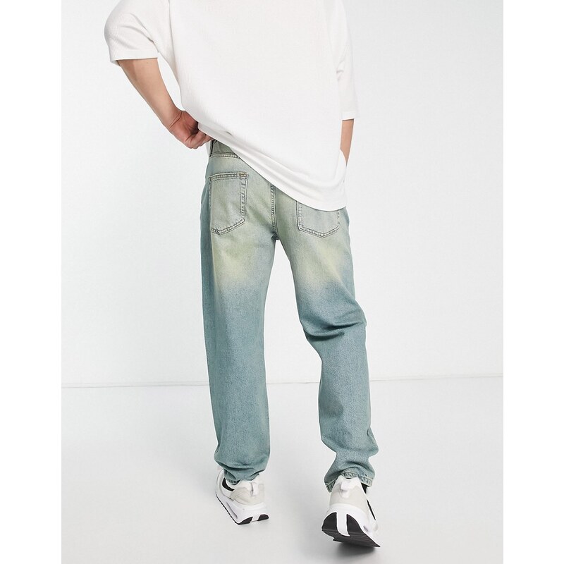 Topman - Jeans comodi con strappi lavaggio verdastro-Blu