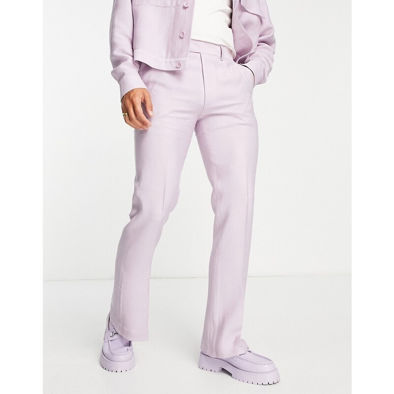ASOS DESIGN - Pantaloni a zampa eleganti skinny in tessuto stropicciato lilla in coordinato-Viola