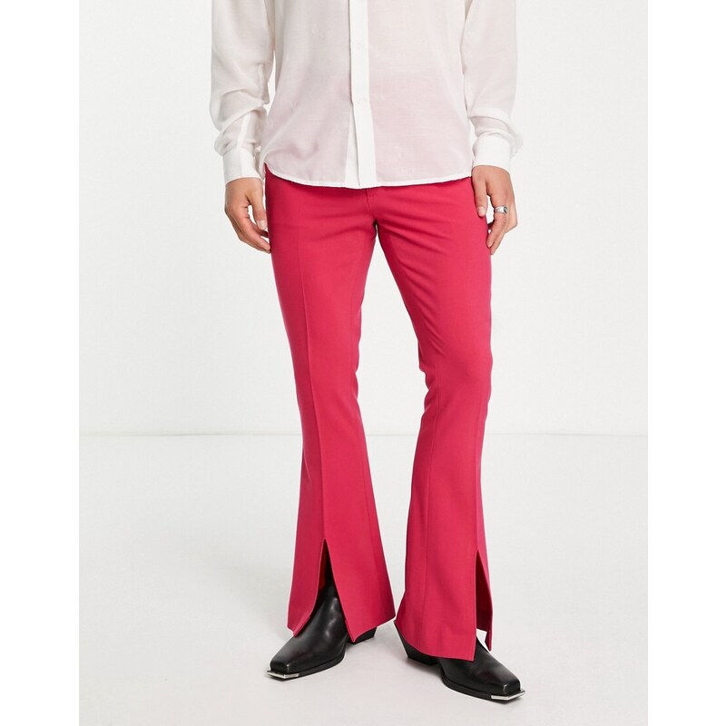 ASOS DESIGN - Pantaloni skinny a zampa con spacco vistoso sul fondo rosa lampone