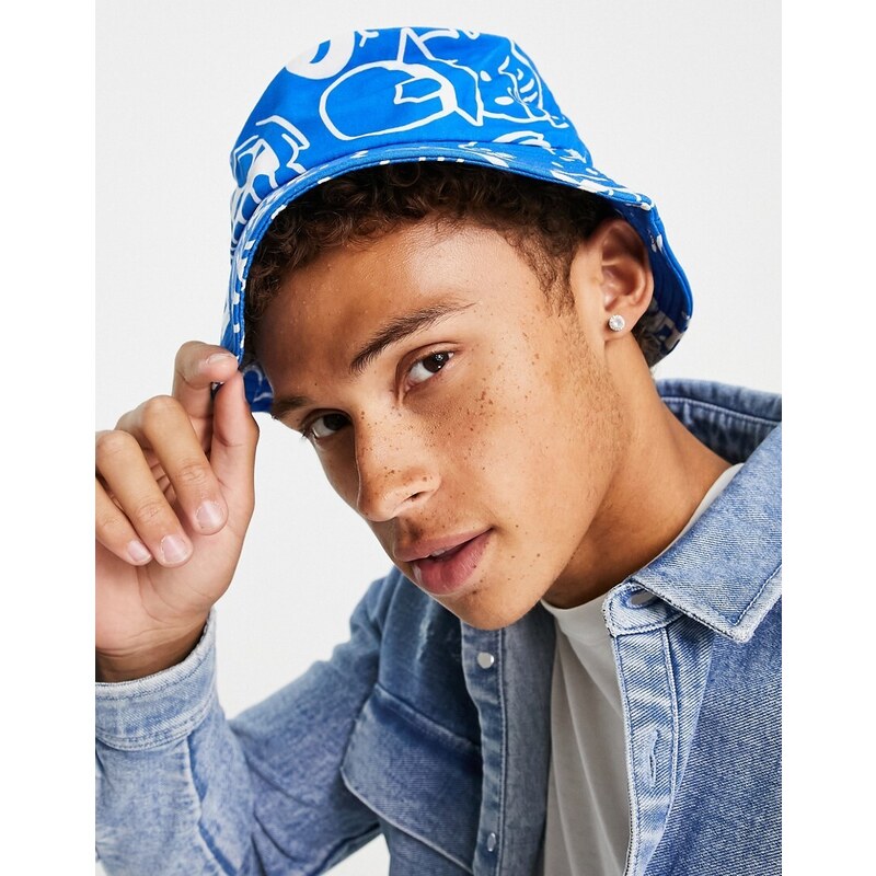 Only & Sons - Cappello da pescatore blu con stampa "Pepsi" in coordinato