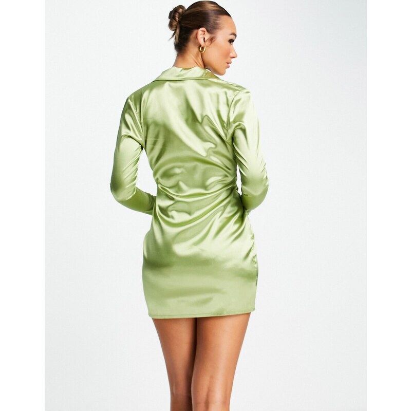 Urban Threads - Vestito corto in raso arricciato sul davanti verde