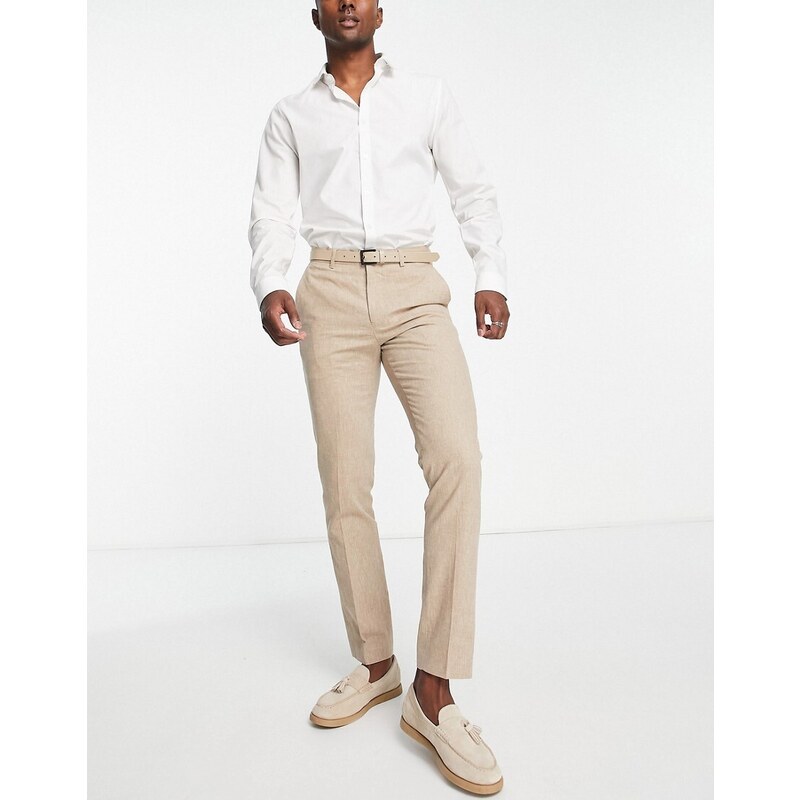 Jack & Jones Premium - Pantaloni da abito slim in misto lino beige-Neutro