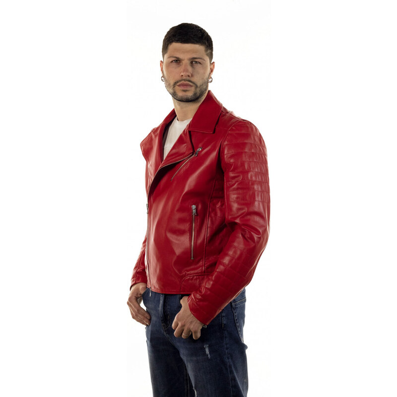 Leather Trend V248 - Chiodo Uomo Rosso in vera pelle