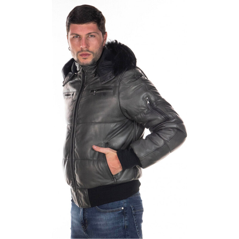 Leather Trend Boston - Piumino Uomo Grigio in vera pelle
