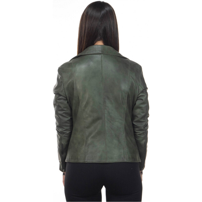 Leather Trend Giselle - Chiodo Donna Verde in vera pelle